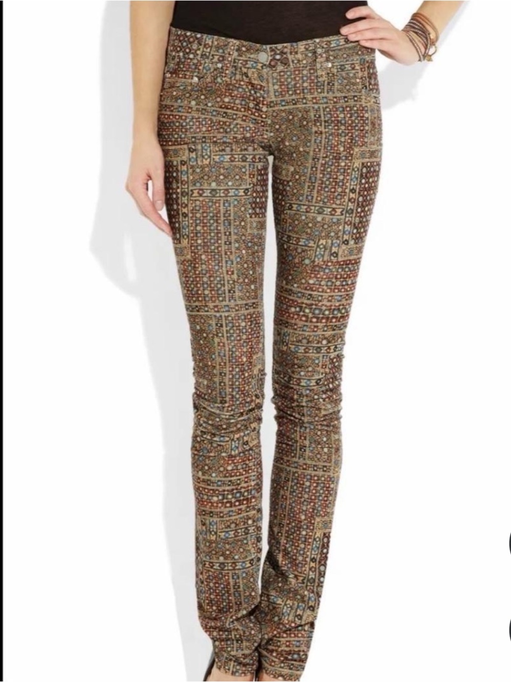 Isabel Marant Étoile Pants Womens 34 Multicolor Corduroy Skinny Boho Print